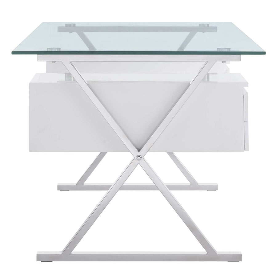 Perla 71" Glass Top Glass Office Desk in White