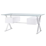 Perla 71" Glass Top Glass Office Desk in White
