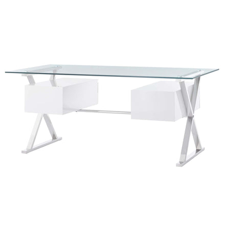 Sector 71" Glass Top Glass Office Desk in White