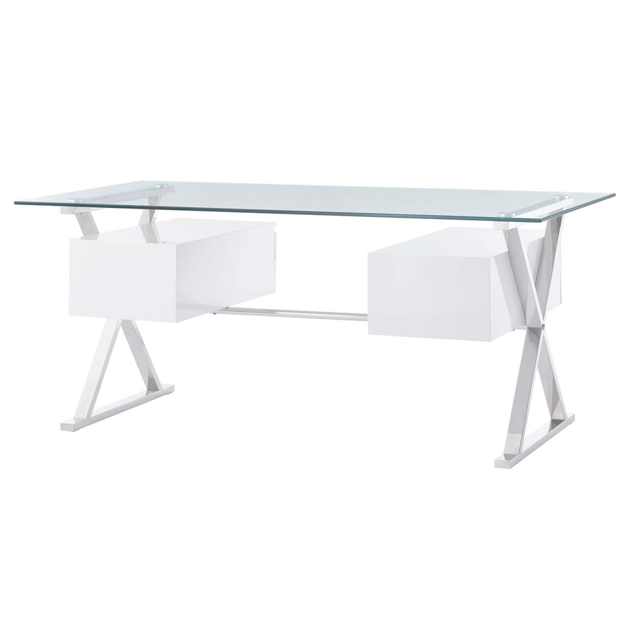 Perla 71" Glass Top Glass Office Desk in White
