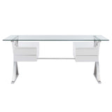 Perla 71" Glass Top Glass Office Desk in White