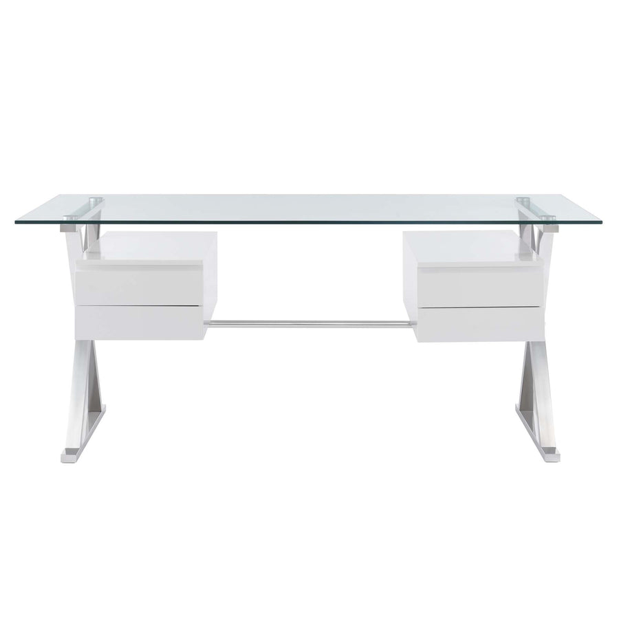 Perla 71" Glass Top Glass Office Desk in White