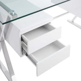 Perla 71" Glass Top Glass Office Desk in White