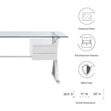 Perla 71" Glass Top Glass Office Desk in White