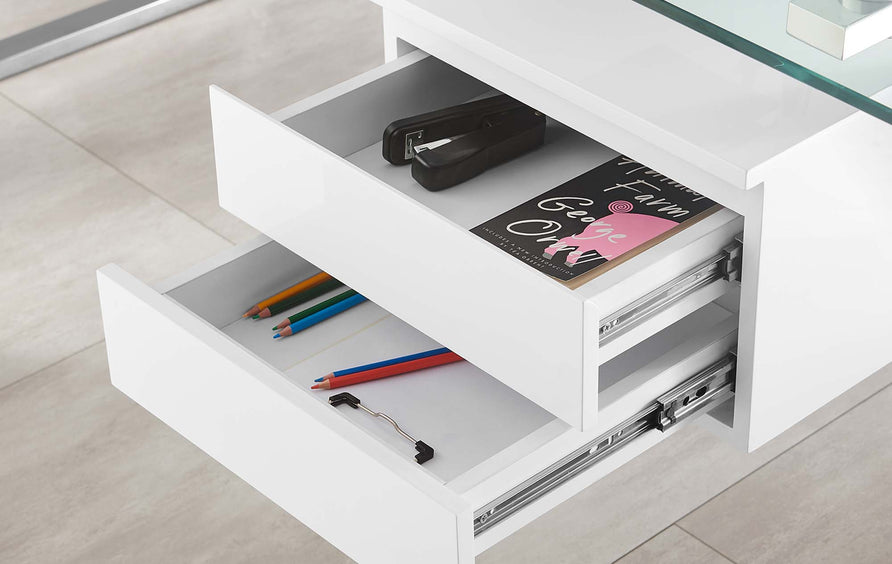 Perla 71" Glass Top Glass Office Desk in White