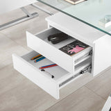 Perla 71" Glass Top Glass Office Desk in White