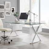 Perla 71" Glass Top Glass Office Desk in White