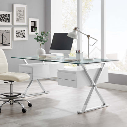 Sector 71" Glass Top Glass Office Desk by Furniture for America
