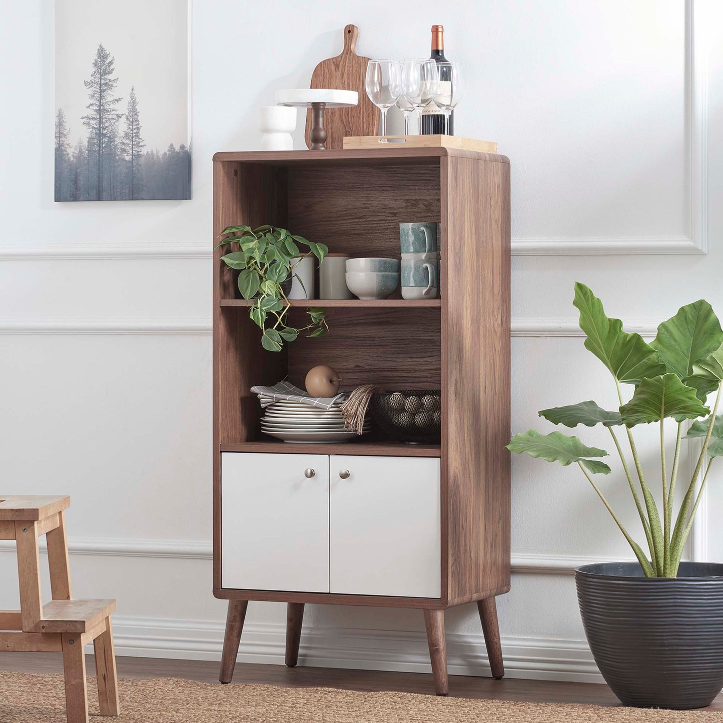 Emery Display Cabinet Bookshelf in Walnut White