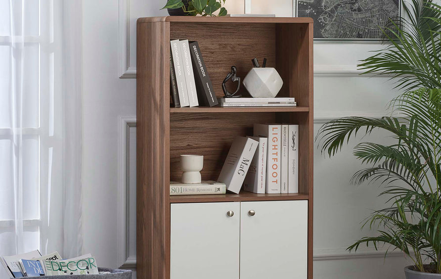 Emery Display Cabinet Bookshelf in Walnut White