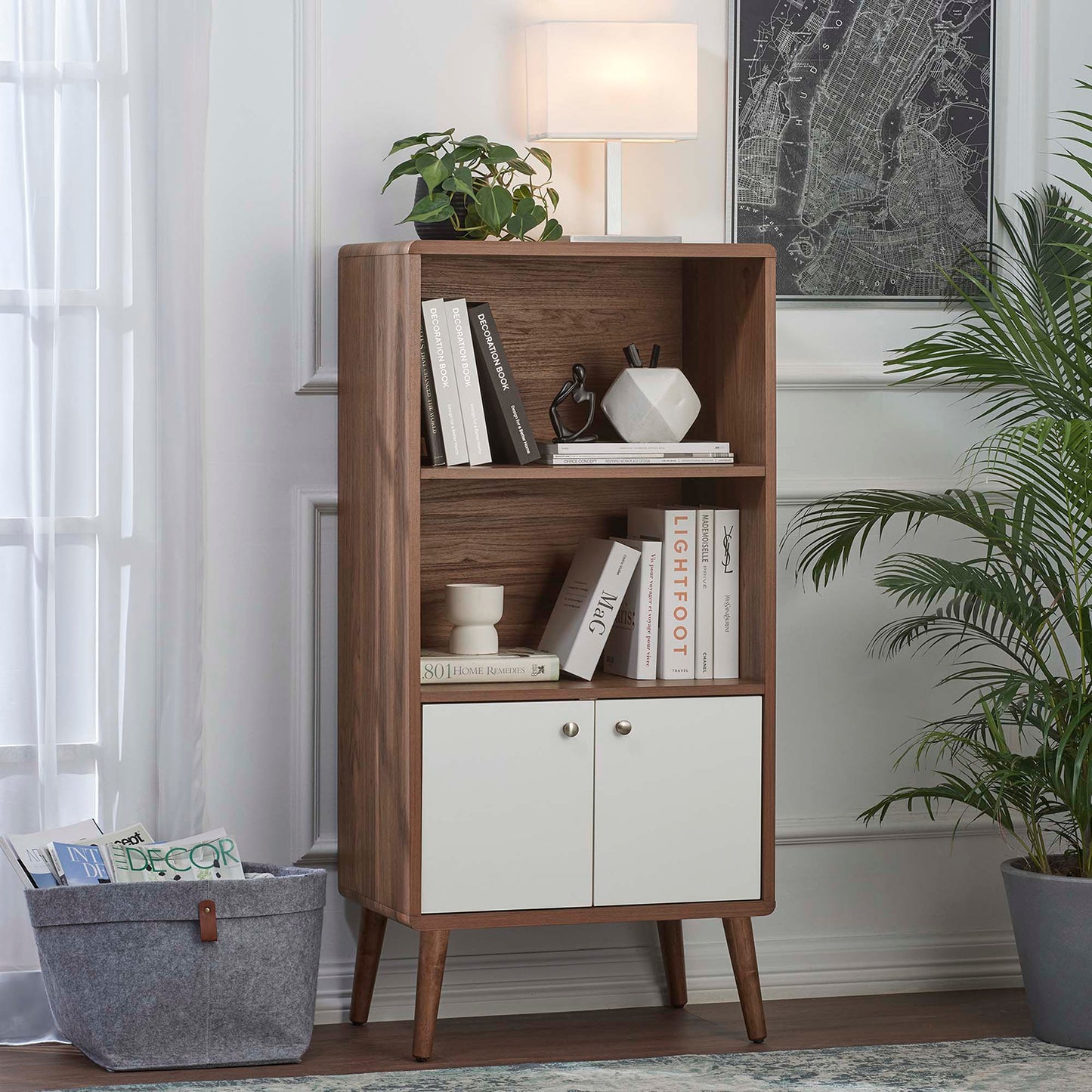 Emery Display Cabinet Bookshelf in Walnut White