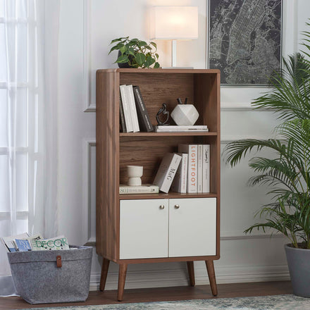 Transmit Display Cabinet Bookshelf in Walnut White