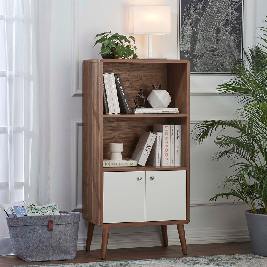 Emery Display Cabinet Bookshelf in Walnut White