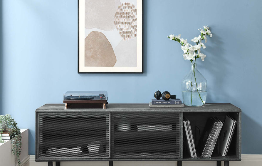 Polaris 67" TV and Vinyl Record Stand in Charcoal