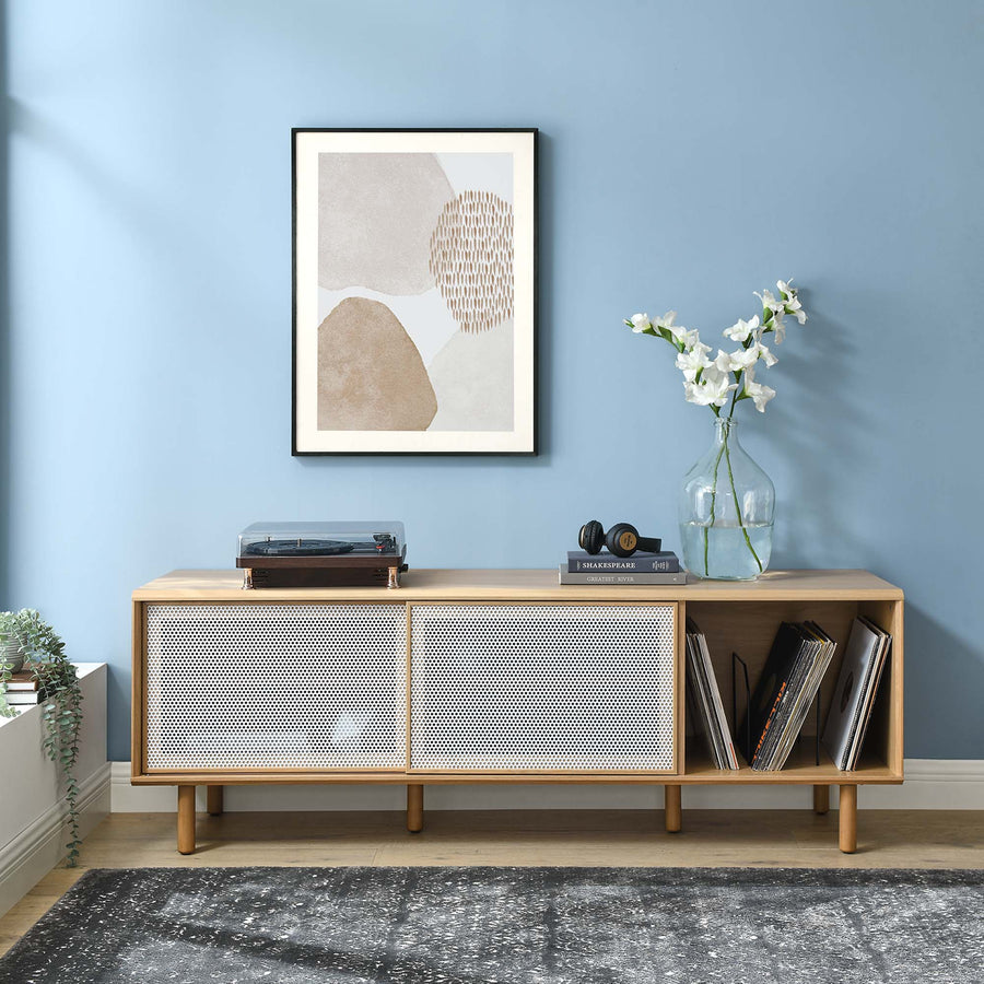 Polaris 67" TV and Vinyl Record Stand in Oak
