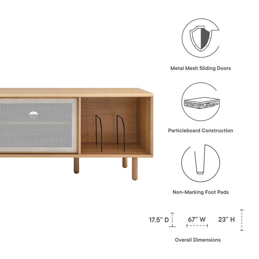 Polaris 67" TV and Vinyl Record Stand in Oak