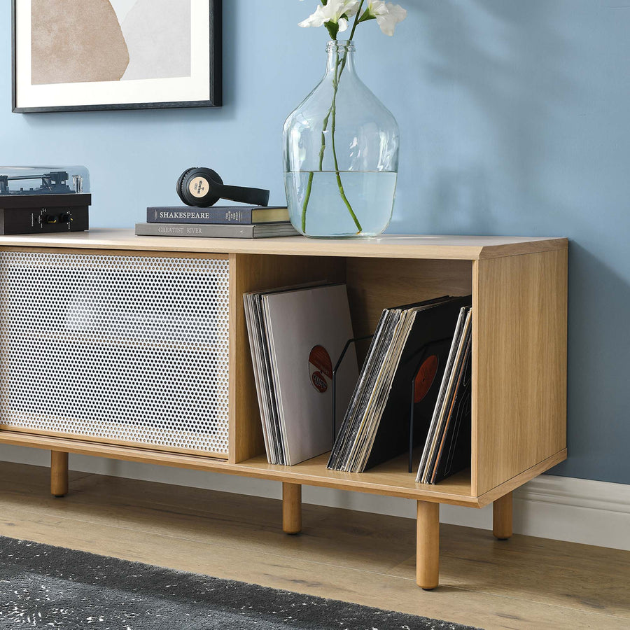 Polaris 67" TV and Vinyl Record Stand in Oak