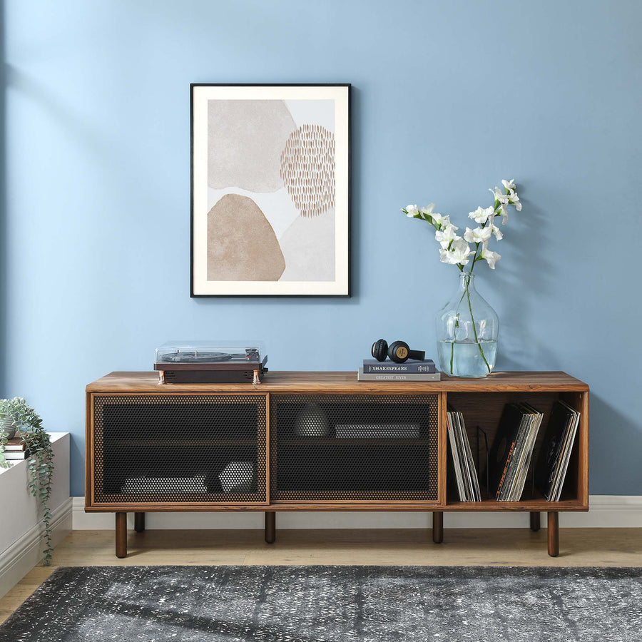 Polaris 67" TV and Vinyl Record Stand in Walnut