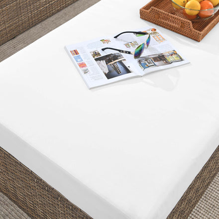 Convene Outdoor Patio Rectangle Ottoman in Cappuccino White