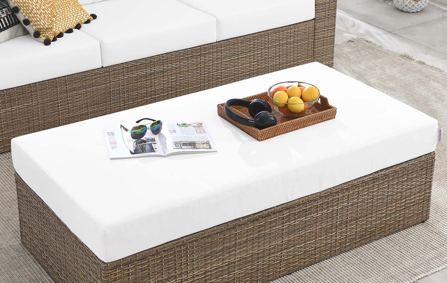 Sienna Outdoor Patio Rectangle Ottoman in Cappuccino White