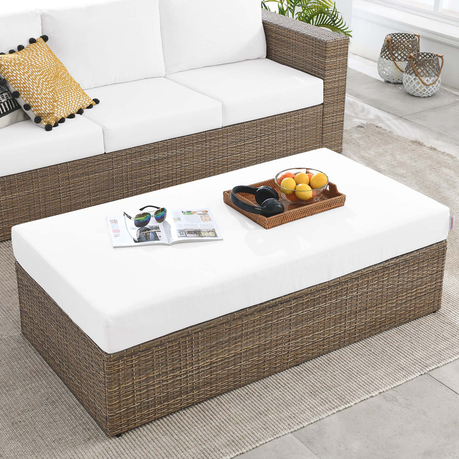 Sienna Outdoor Patio Rectangle Ottoman in Cappuccino White
