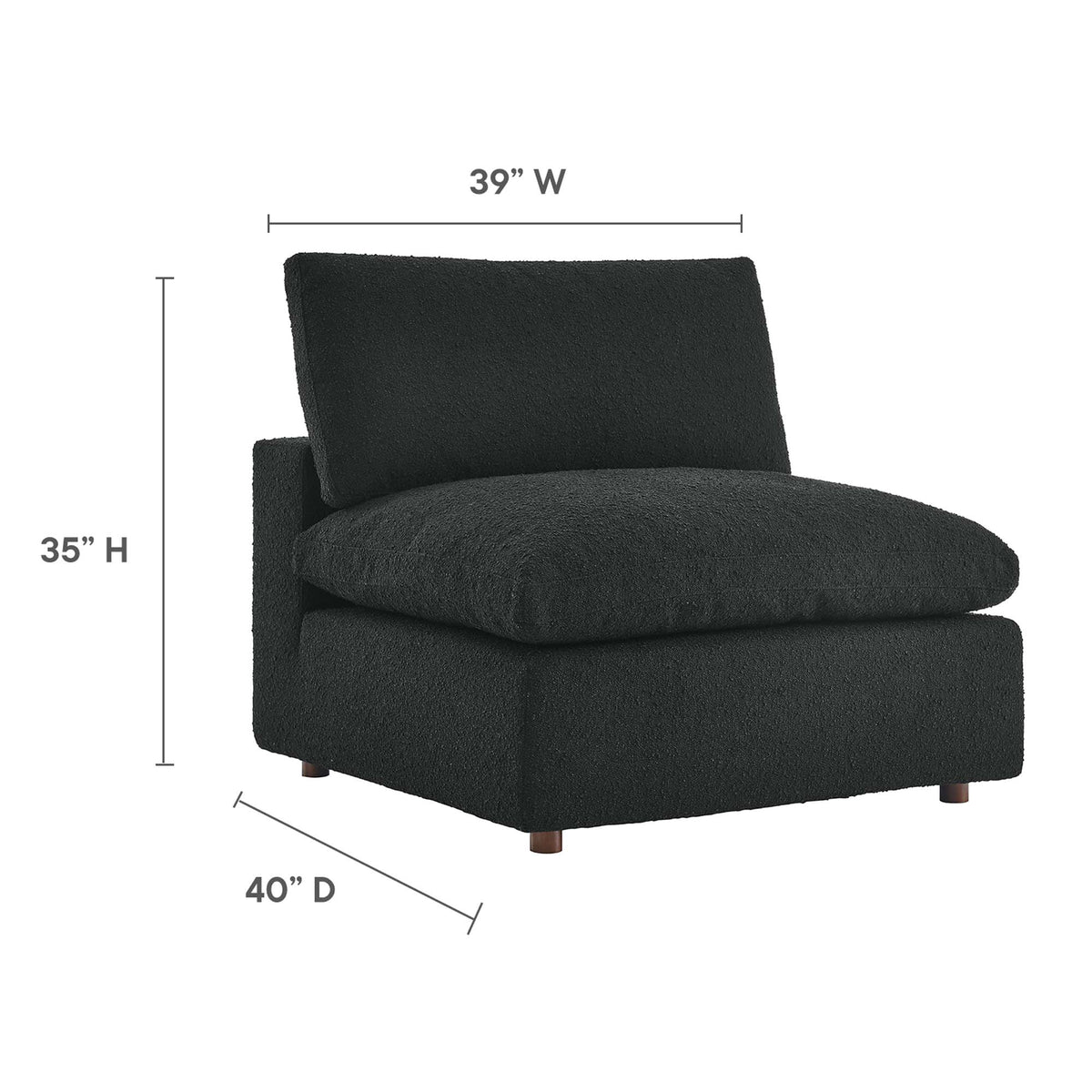 Commix Down Filled Overstuffed Boucle Fabric Armless Chair in Black