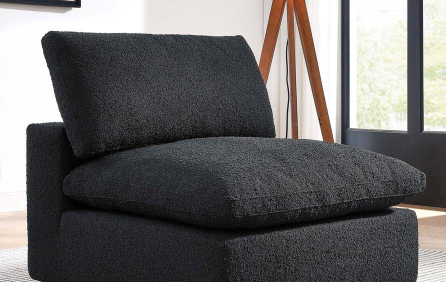 Linden Down Filled Overstuffed Boucle Fabric Armless Chair in Black