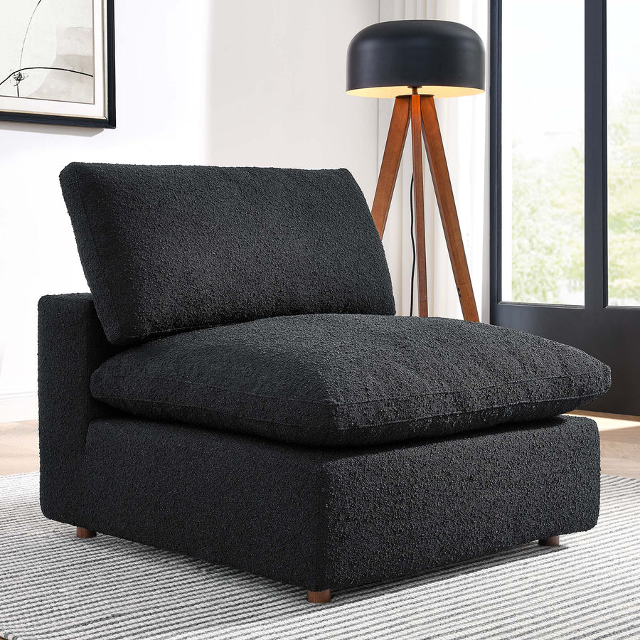 Linden Down Filled Overstuffed Boucle Fabric Armless Chair in Black