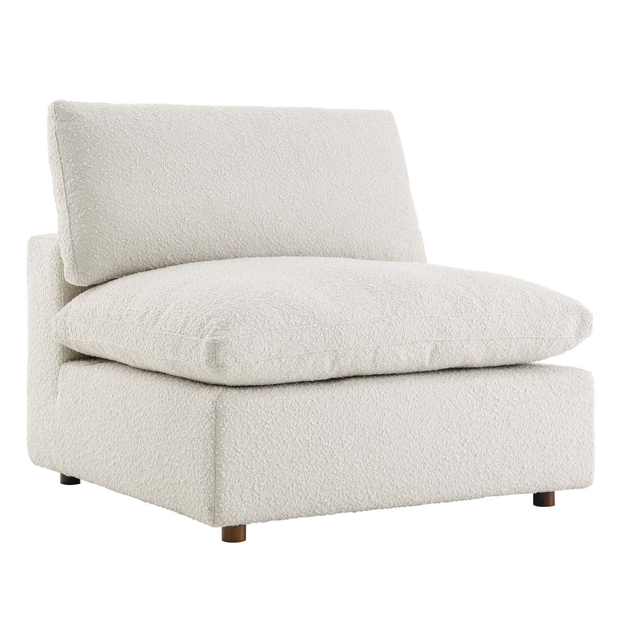 Linden Down Filled Overstuffed Boucle Fabric Armless Chair in Ivory