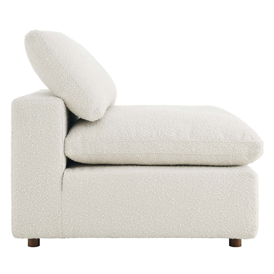 Linden Down Filled Overstuffed Boucle Fabric Armless Chair in Ivory