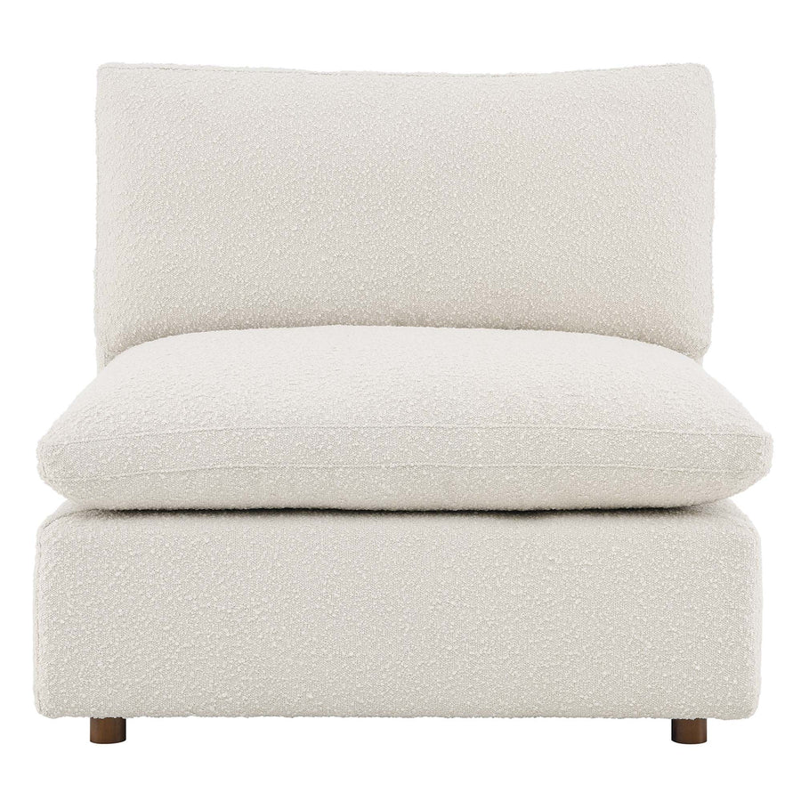 Linden Down Filled Overstuffed Boucle Fabric Armless Chair in Ivory