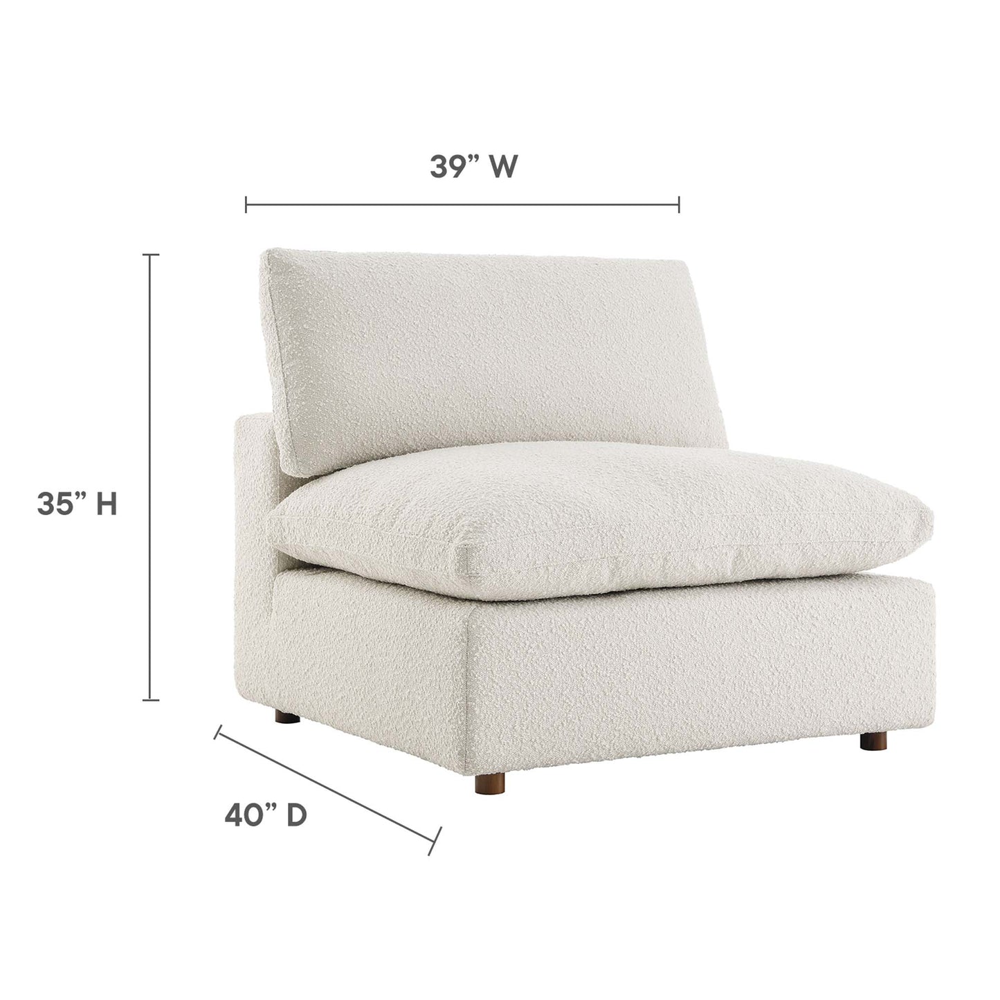 Commix Down Filled Overstuffed Boucle Fabric Armless Chair by Furniture For America