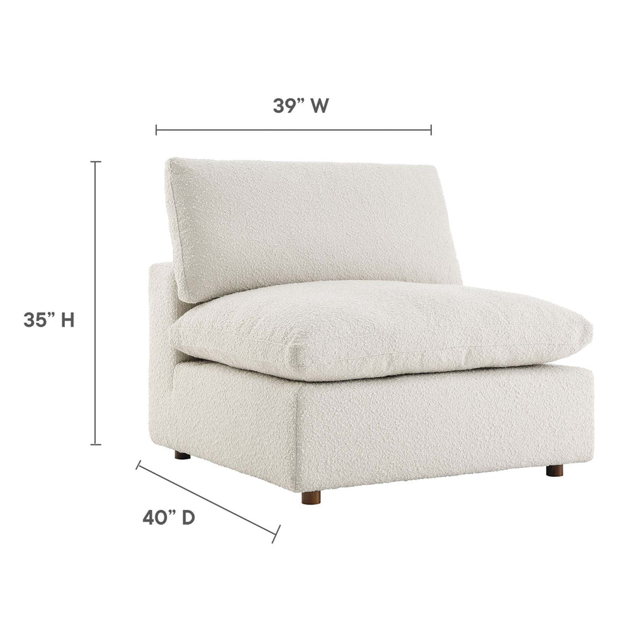 Linden Down Filled Overstuffed Boucle Fabric Armless Chair in Ivory