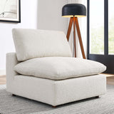 Linden Down Filled Overstuffed Boucle Fabric Armless Chair in Ivory