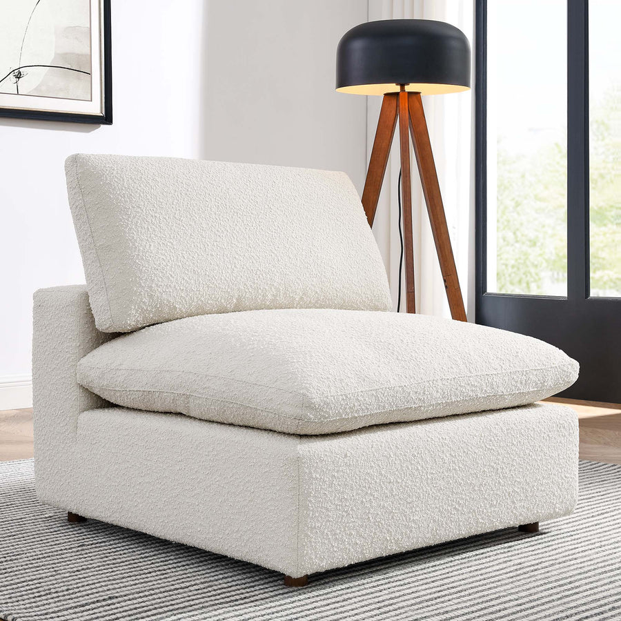 Linden Down Filled Overstuffed Boucle Fabric Armless Chair in Ivory