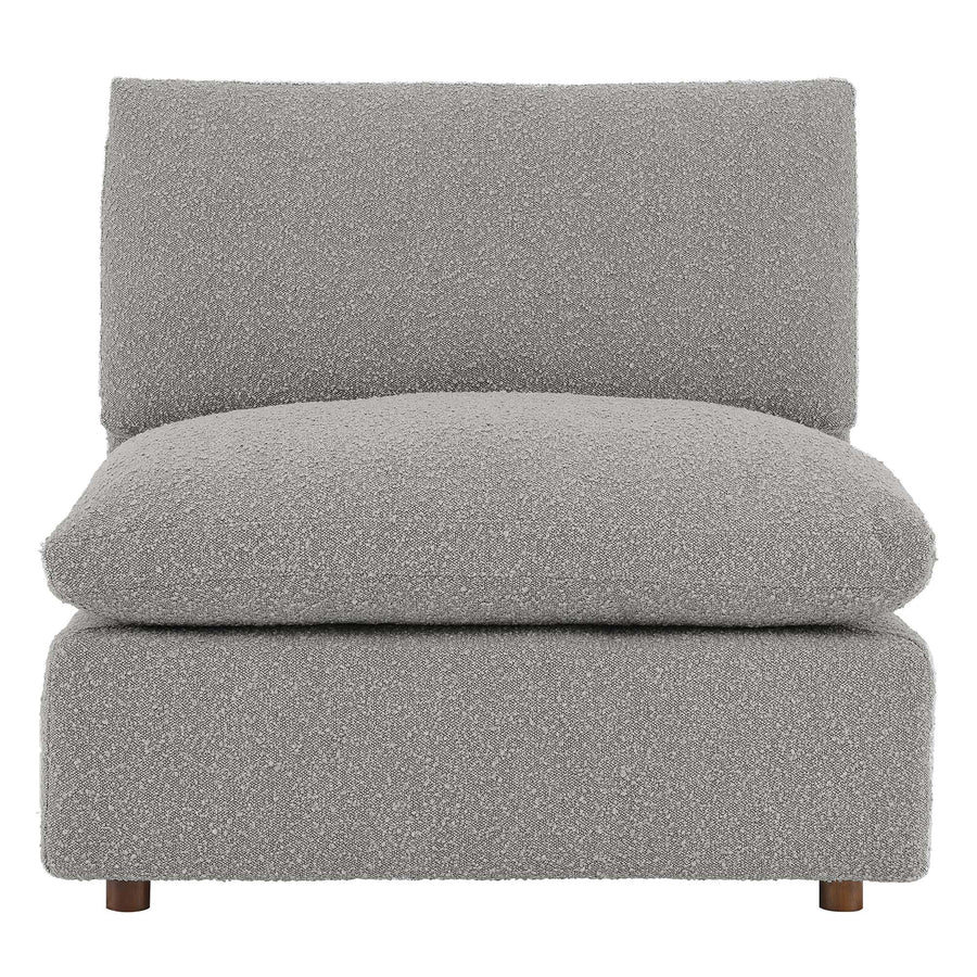 Linden Down Filled Overstuffed Boucle Fabric Armless Chair in Light Gray