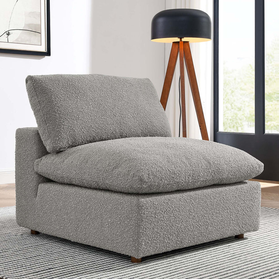 Linden Down Filled Overstuffed Boucle Fabric Armless Chair in Light Gray