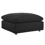 Linden Down Filled Overstuffed Boucle Fabric Ottoman in Black