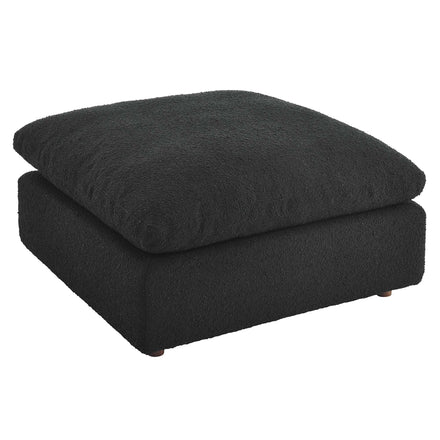 Commix Down Filled Overstuffed Boucle Fabric Ottoman in Black