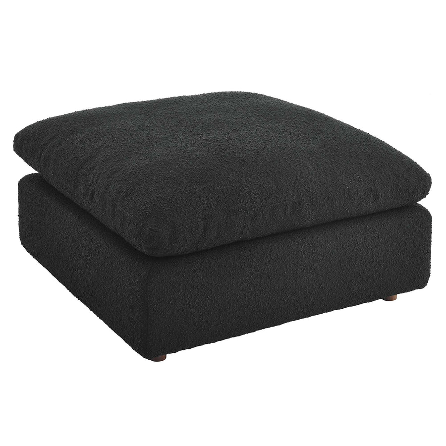 Linden Down Filled Overstuffed Boucle Fabric Ottoman in Black