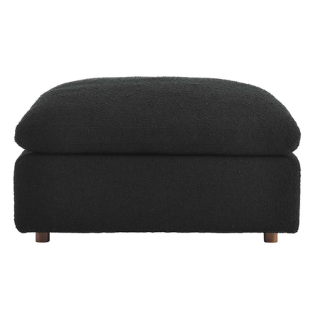 Commix Down Filled Overstuffed Boucle Fabric Ottoman in Black