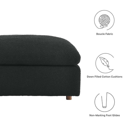 Commix Down Filled Overstuffed Boucle Fabric Ottoman in Black