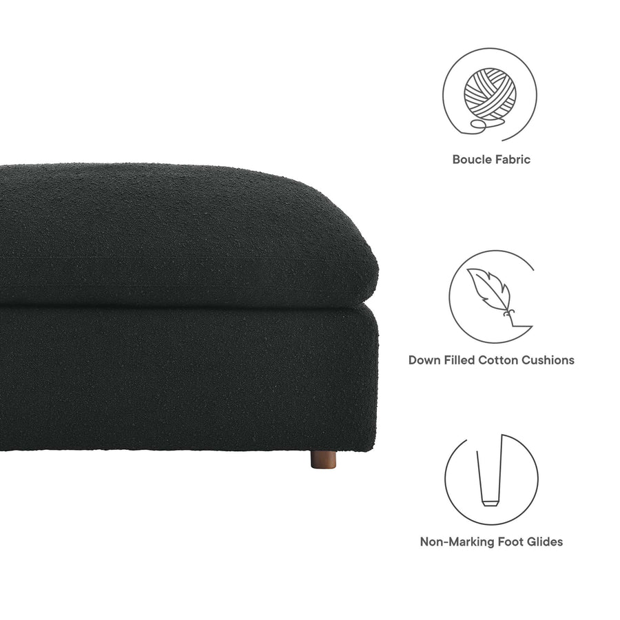Linden Down Filled Overstuffed Boucle Fabric Ottoman in Black