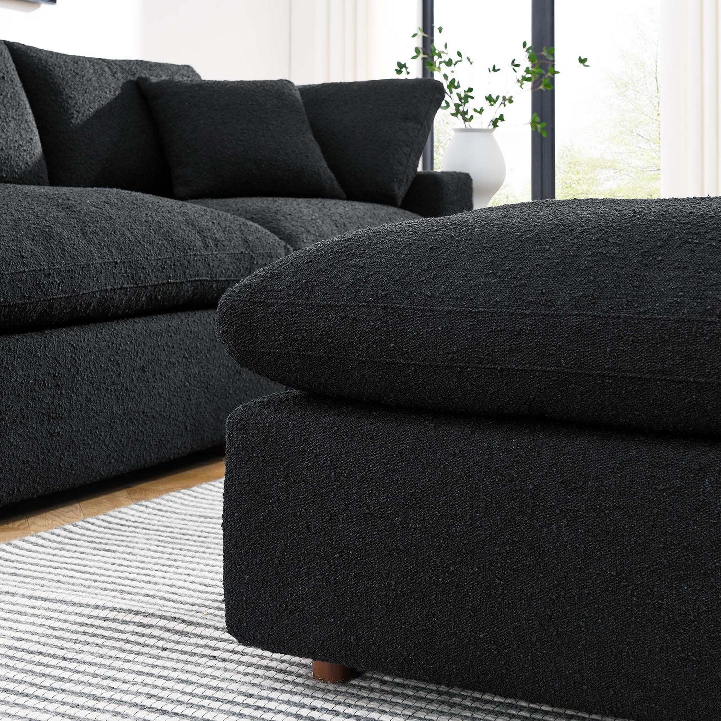 Commix Down Filled Overstuffed Boucle Fabric Ottoman by Furniture For America