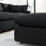 Linden Down Filled Overstuffed Boucle Fabric Ottoman in Black