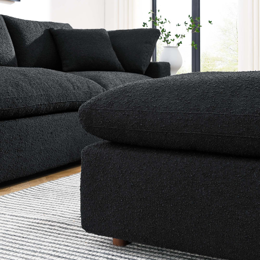Linden Down Filled Overstuffed Boucle Fabric Ottoman in Black