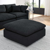 Linden Down Filled Overstuffed Boucle Fabric Ottoman in Black