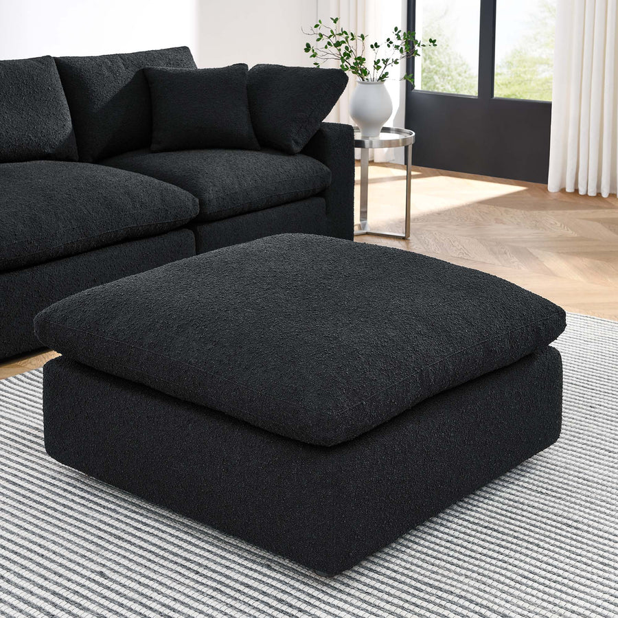 Linden Down Filled Overstuffed Boucle Fabric Ottoman in Black