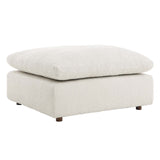 Linden Down Filled Overstuffed Boucle Fabric Ottoman in Ivory