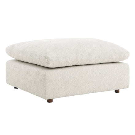 Commix Down Filled Overstuffed Boucle Fabric Ottoman in Ivory